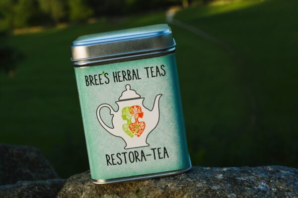 Herbal tea can on a rock