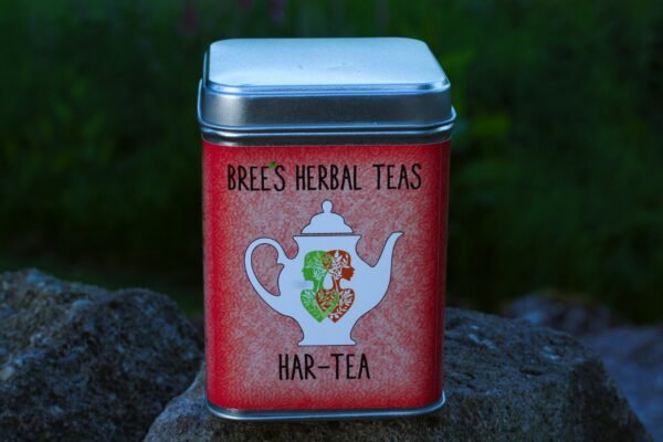 herbal tea in a red tin on a wall